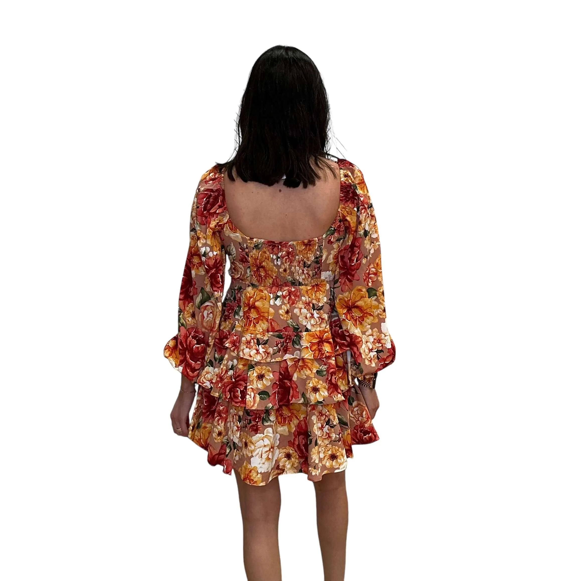 Sweetheart Long Sleeve Tiered Mini Dress