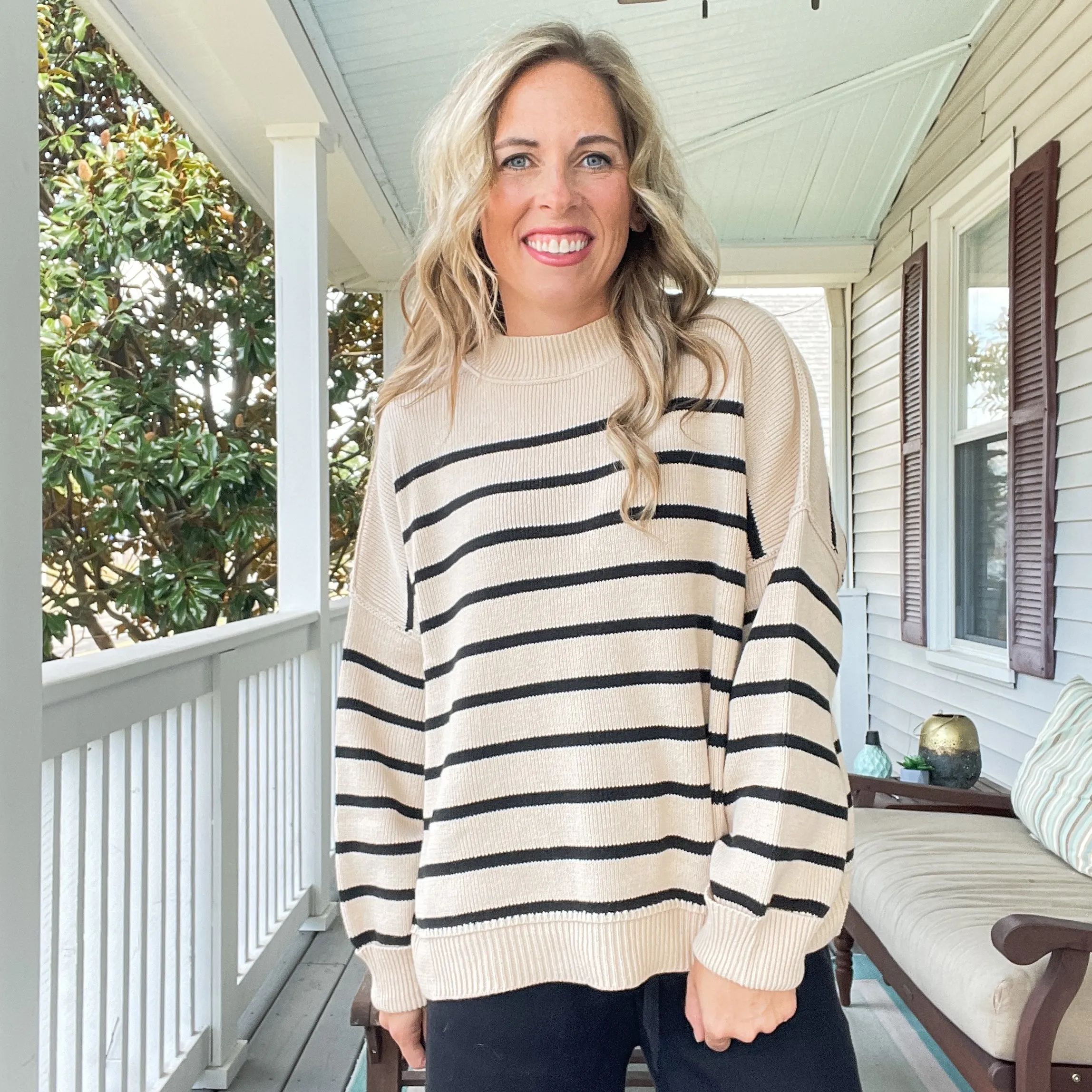 Taupe & Black Striped Sweater