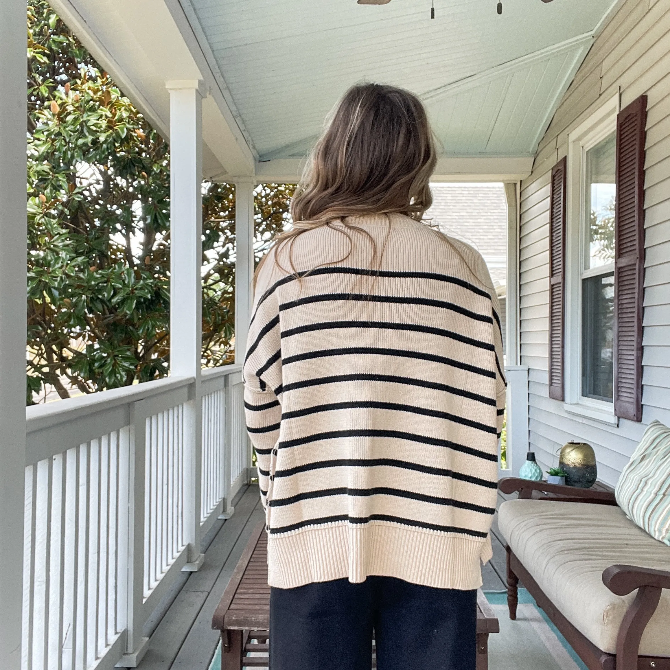 Taupe & Black Striped Sweater