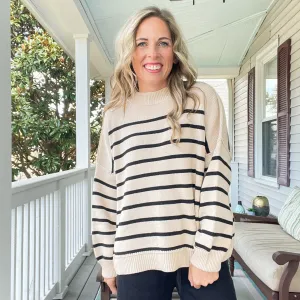 Taupe & Black Striped Sweater