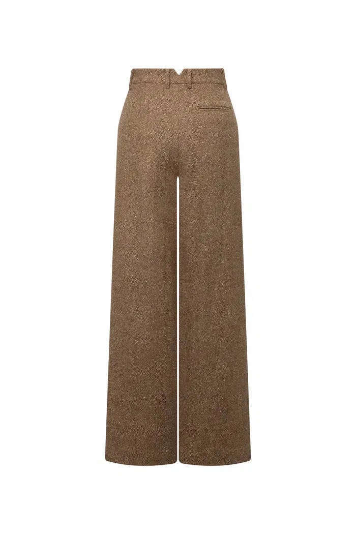 Tilda High Waisted Trousers in Flecked Wool Twill