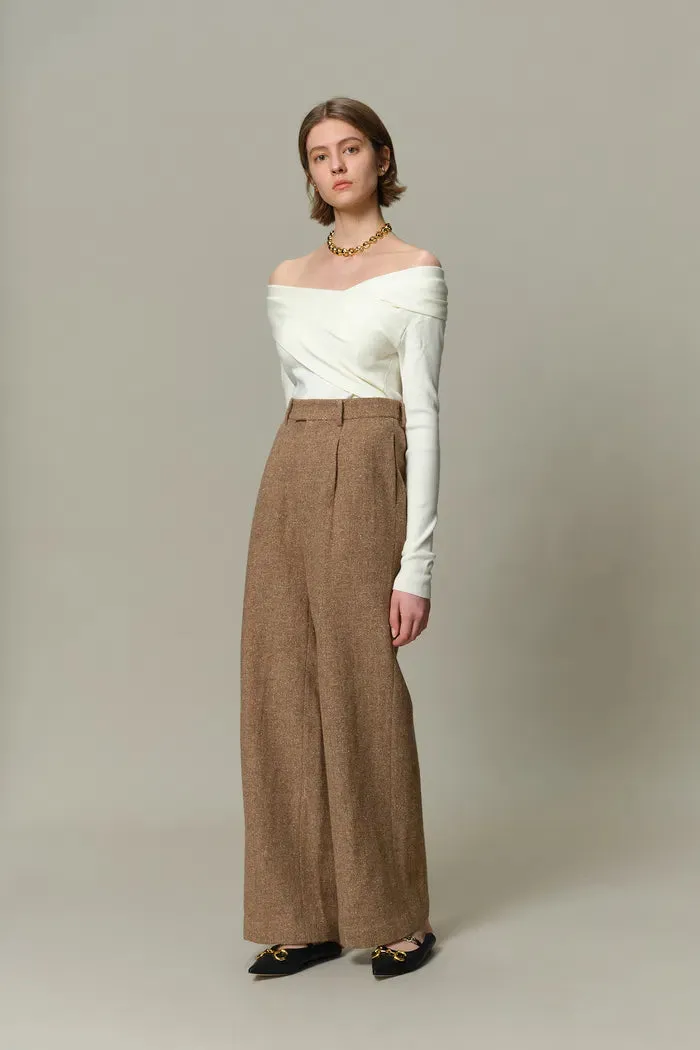 Tilda High Waisted Trousers in Flecked Wool Twill