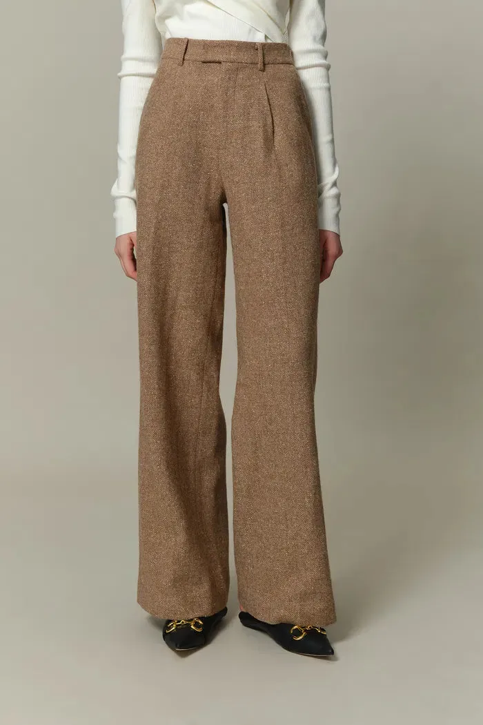 Tilda High Waisted Trousers in Flecked Wool Twill
