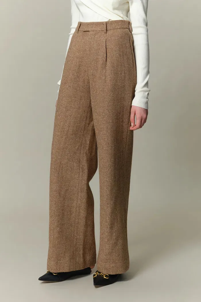 Tilda High Waisted Trousers in Flecked Wool Twill