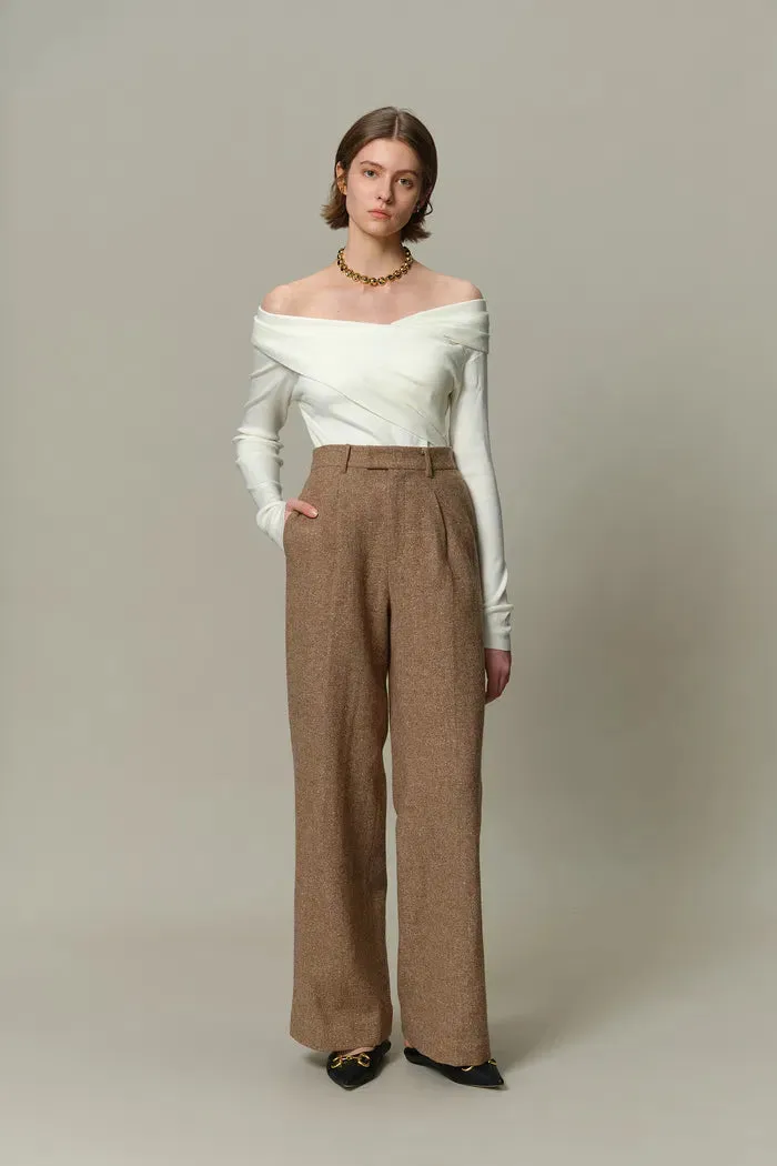 Tilda High Waisted Trousers in Flecked Wool Twill