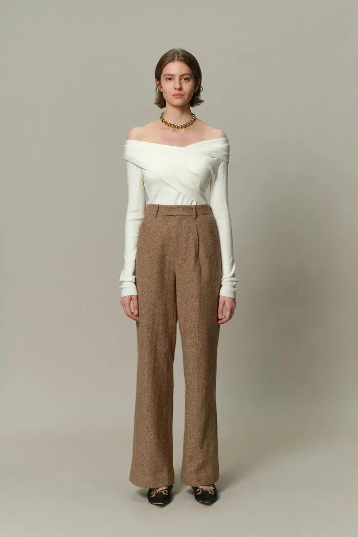 Tilda High Waisted Trousers in Flecked Wool Twill