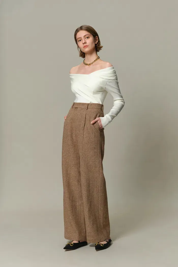Tilda High Waisted Trousers in Flecked Wool Twill