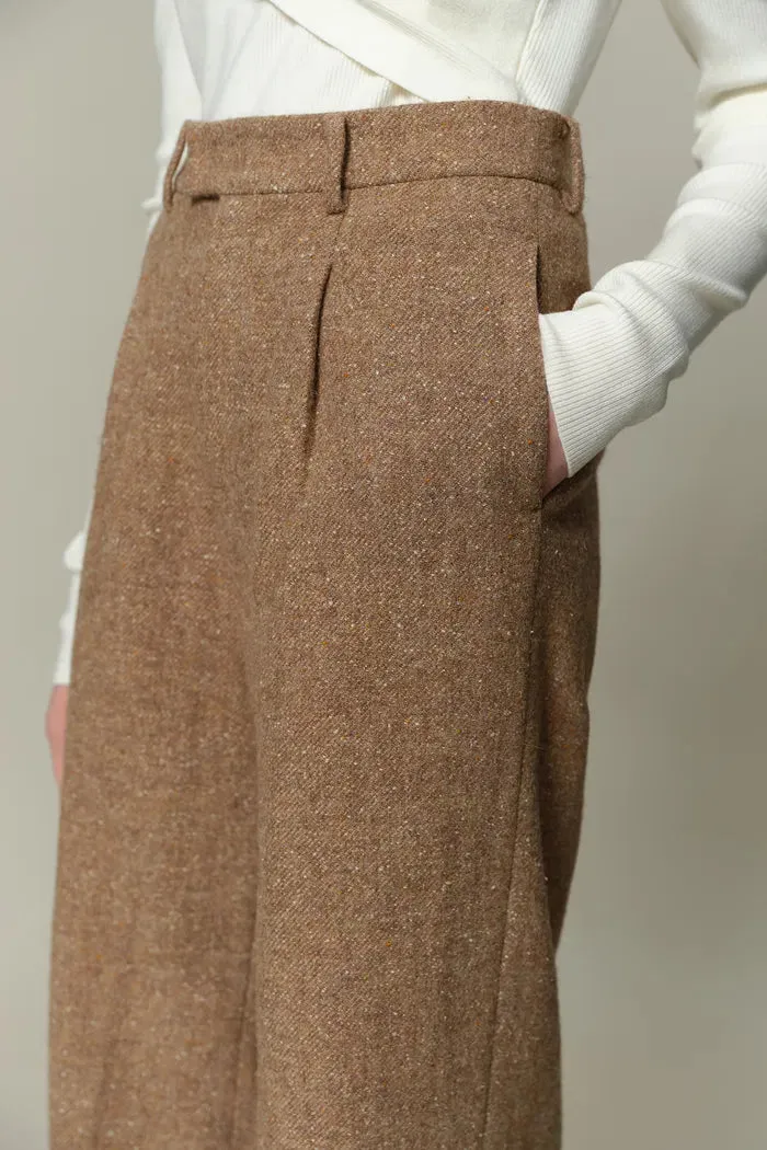 Tilda High Waisted Trousers in Flecked Wool Twill