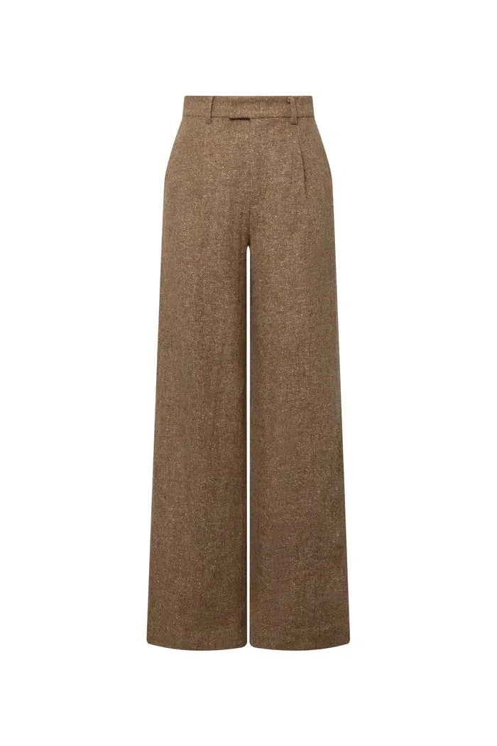 Tilda High Waisted Trousers in Flecked Wool Twill