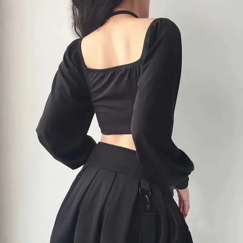 Trendy Y2K Acubi Aesthetic Zip Crop Top | Women's Sexy Off-Shoulder Long Sleeve Top