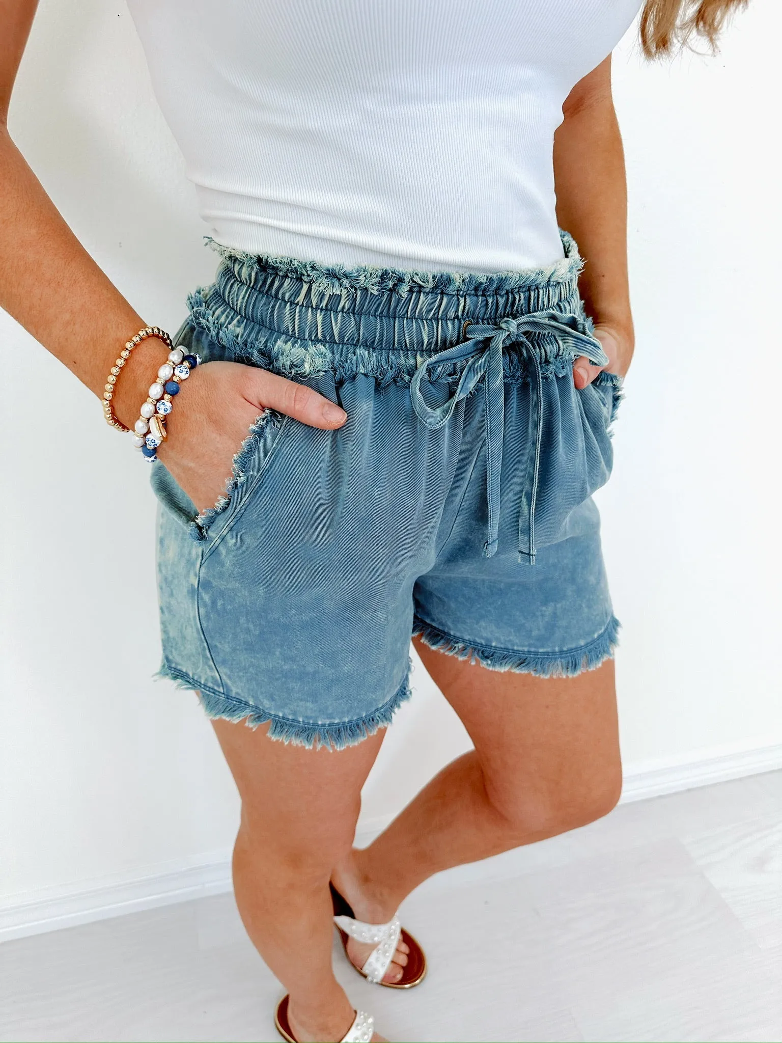 Trevor Trendy Washed Shorts - Blue Grey