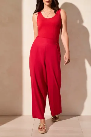 Tribal Linen Blend Pull-On Ankle Pants - Cherry Red