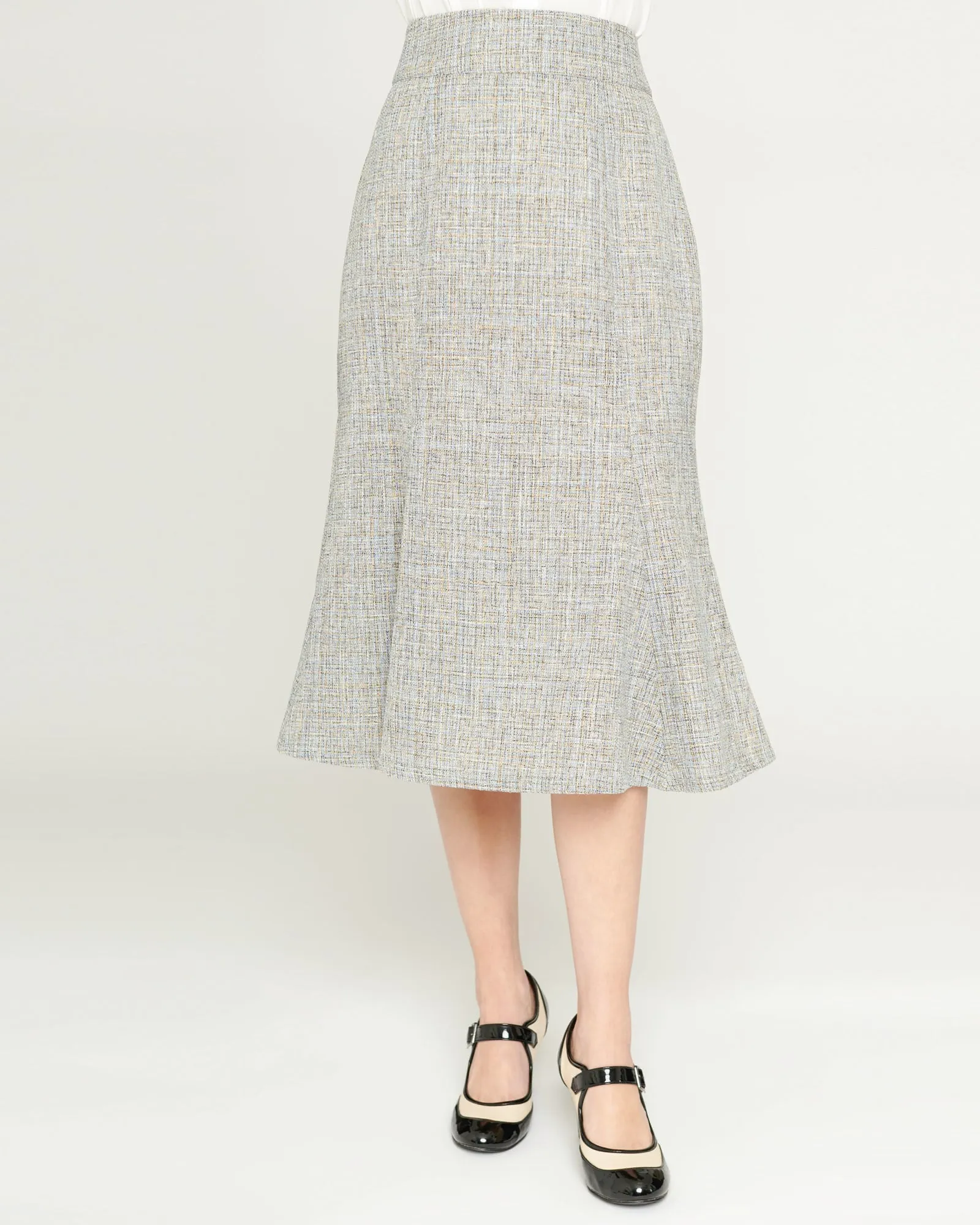 Unique Vintage Beige & Baby Blue Tweed Tina Trumpet Skirt | Beige & Baby Blue