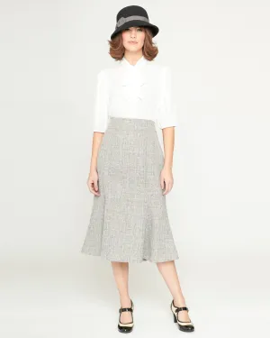 Unique Vintage Beige & Baby Blue Tweed Tina Trumpet Skirt | Beige & Baby Blue