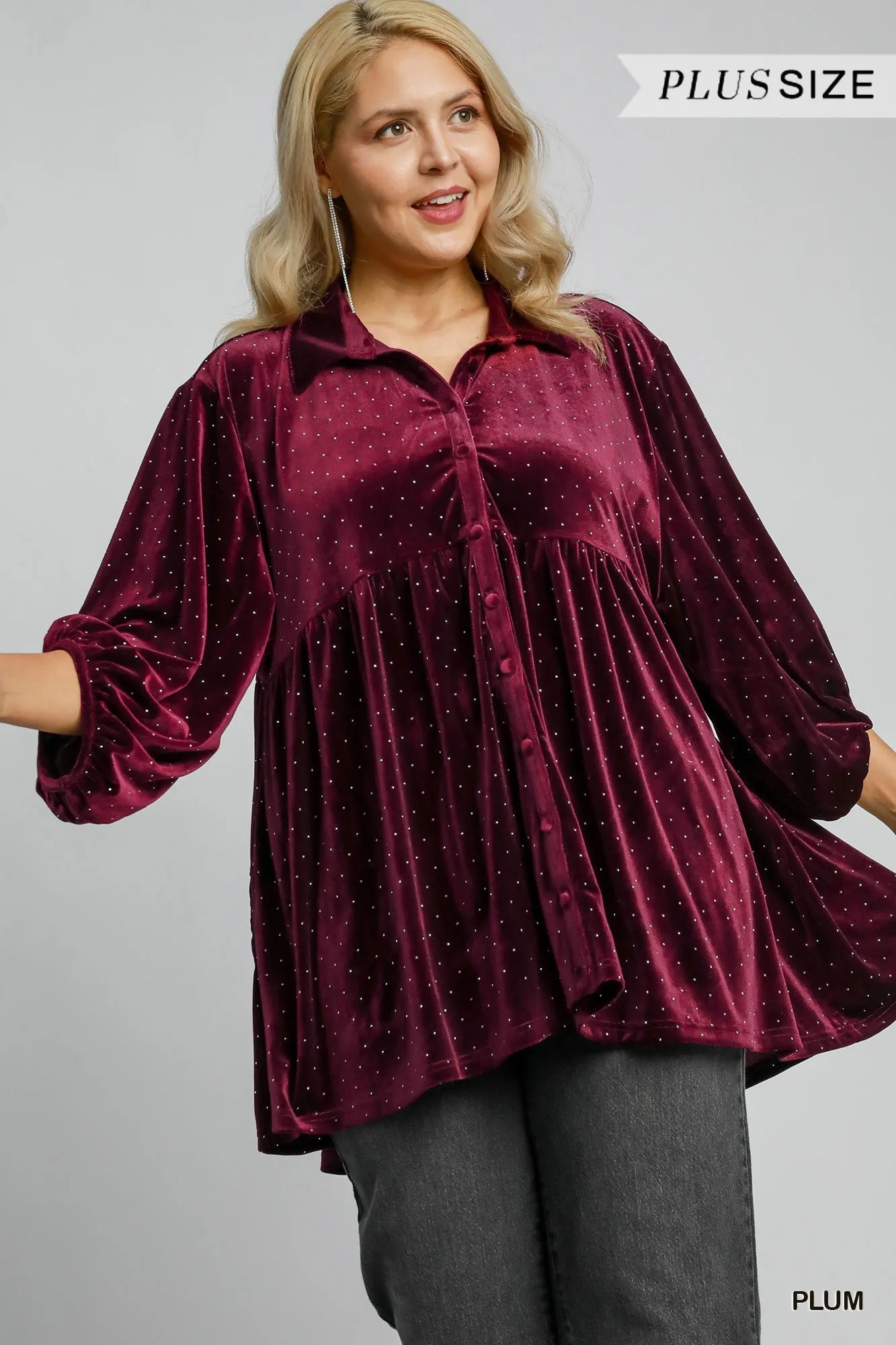 Vance Velvet Collared Tunic Dress - Plum