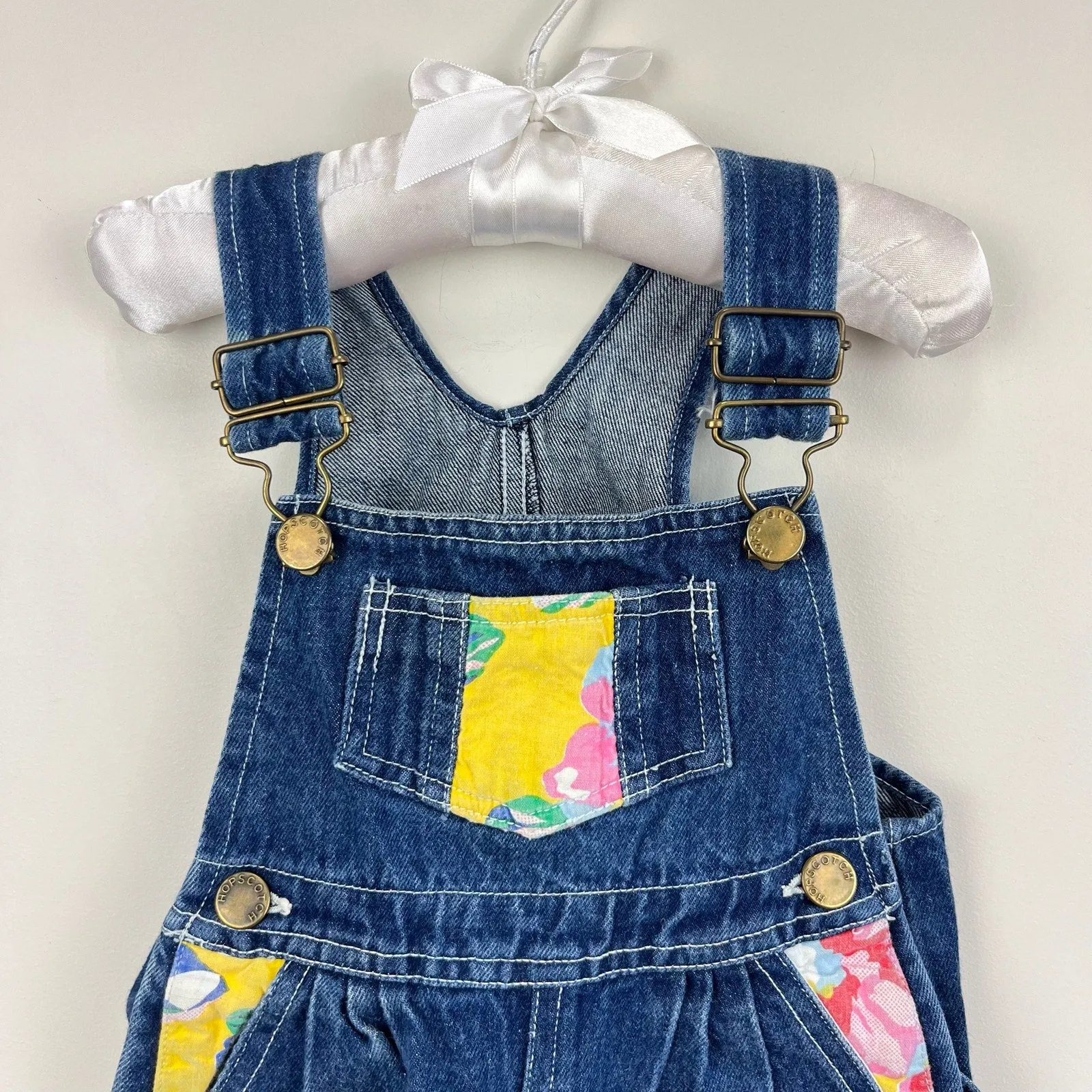 Vintage Hopscotch Kids Floral Patch Overalls 24 Months