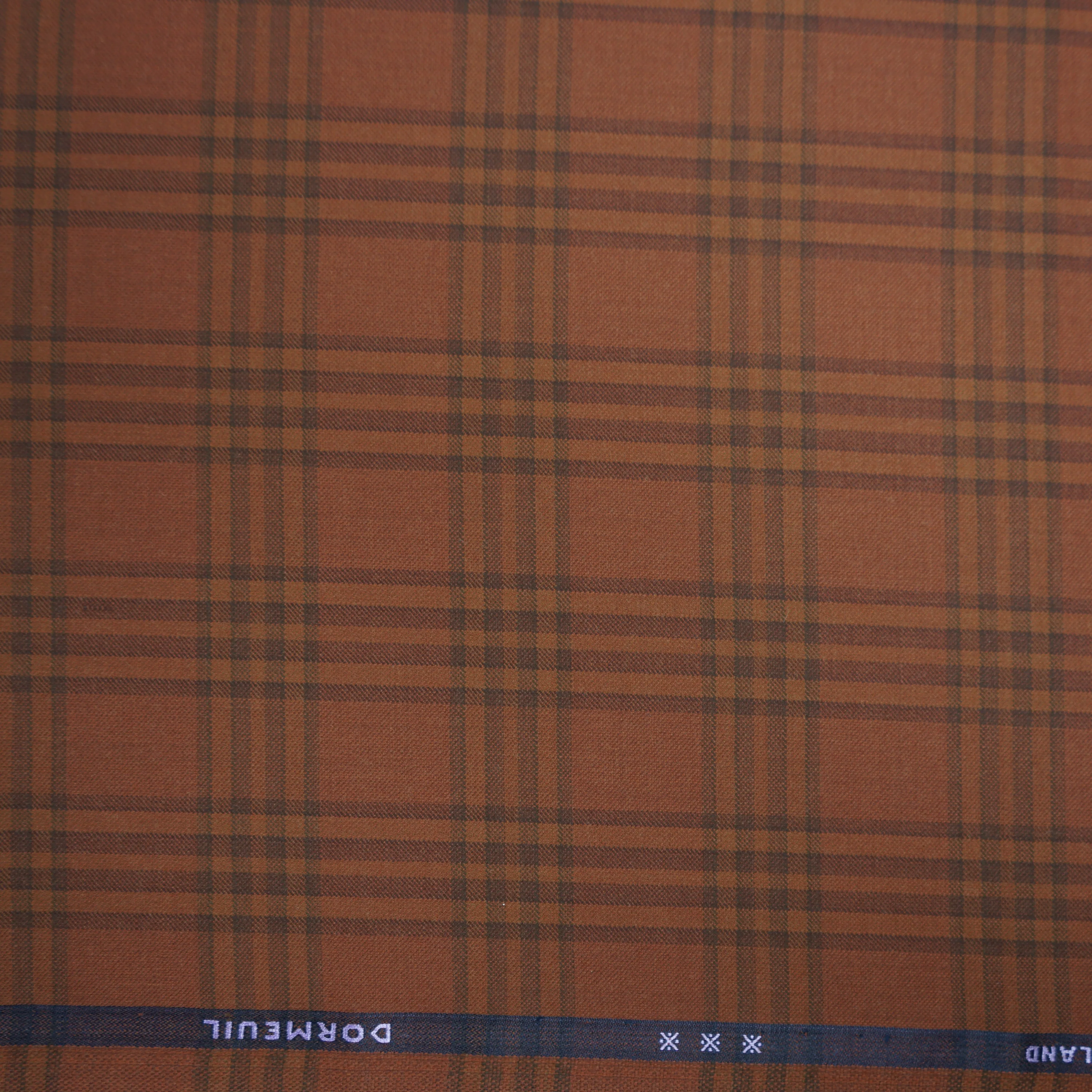 Warm Brown Plaid Dormeuil Sustainable Wool Amadeus 365 Fabric