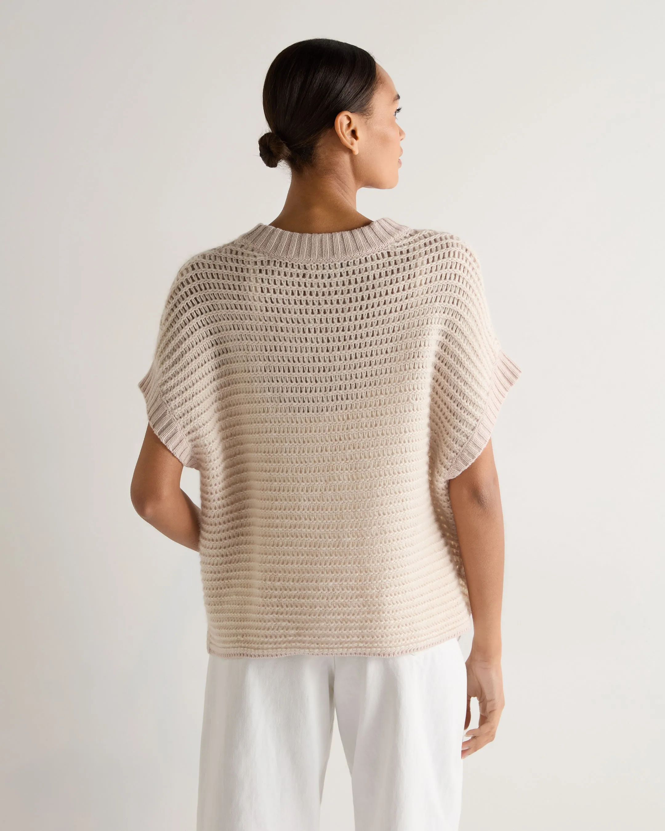 Women's Mesh Stitch Cashmere Silk Poncho Dusk Pink