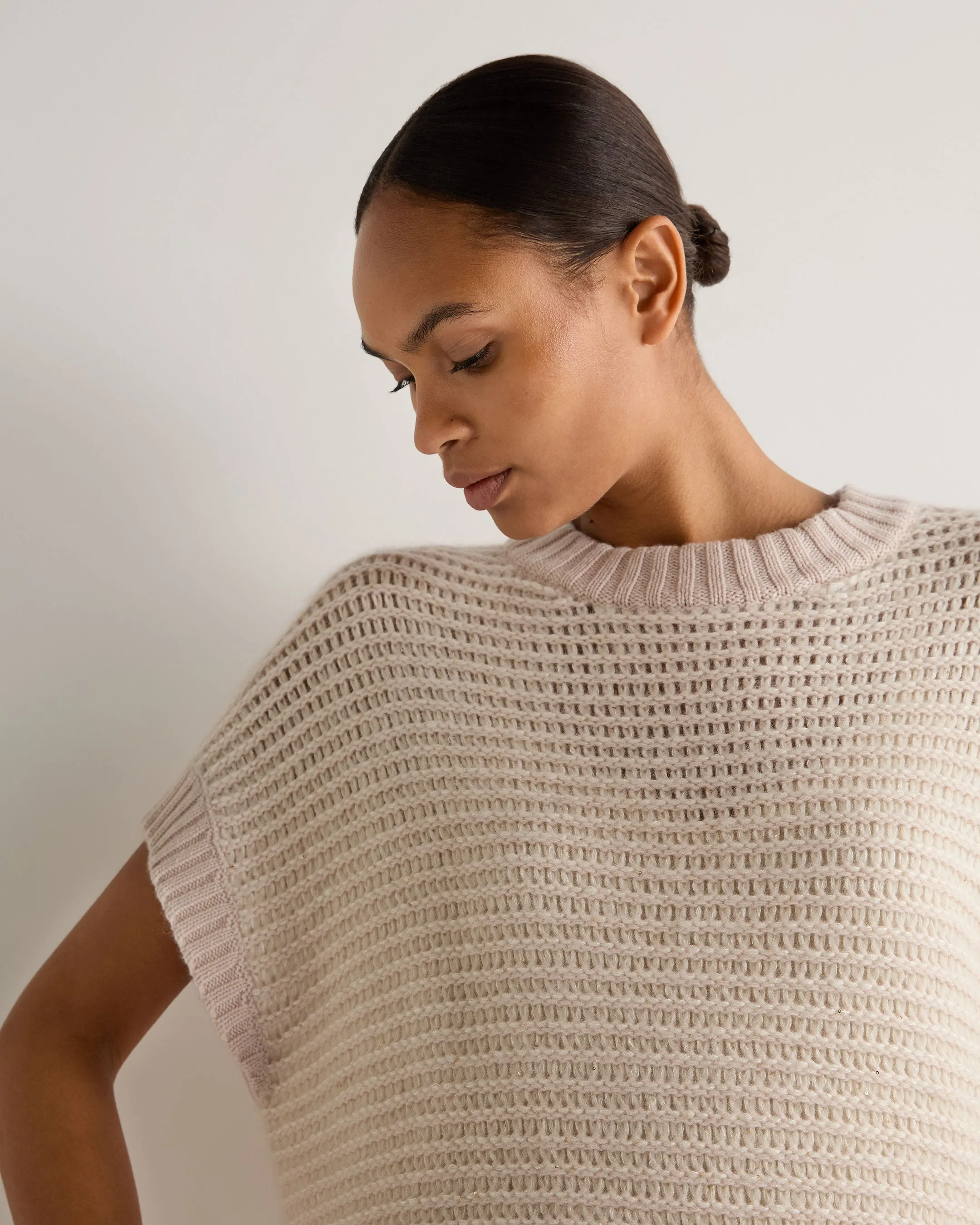 Women's Mesh Stitch Cashmere Silk Poncho Dusk Pink