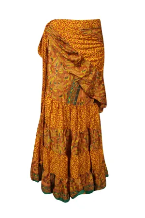 Wrap Skirt Neon Orange  Floral Skirt Woman's Stylish Boho Skirt One Size