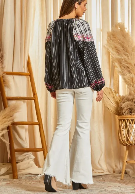 Wrenlee Woven Top with Shoulder Panel