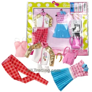 Year 2016 Barbie Fashionistas Series Fashion Pack - CLASSIC TRENDY OUTFITS FBB79 with Jacket, Shoulder Strap Tops, Dress, Hairband, Backpack and Shoes