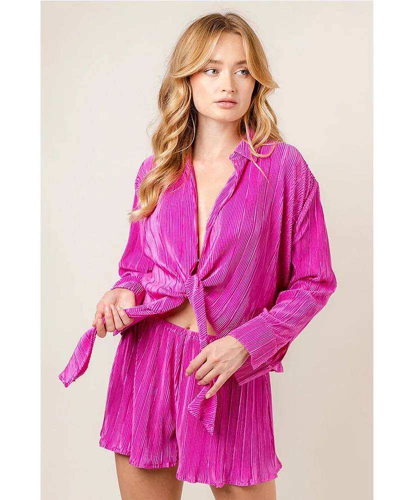 Zoey Plisse Crinkle Tie Blouse