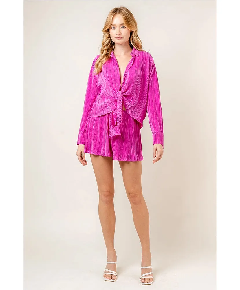 Zoey Plisse Crinkle Tie Blouse