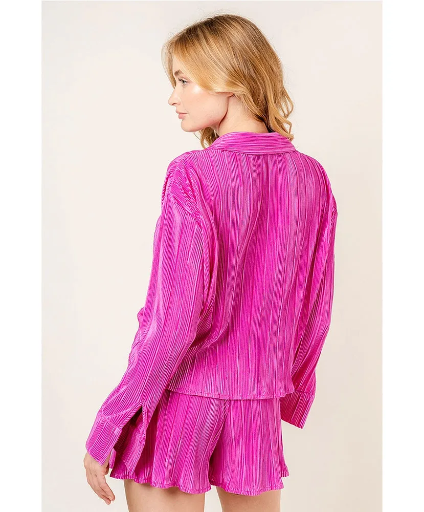 Zoey Plisse Crinkle Tie Blouse